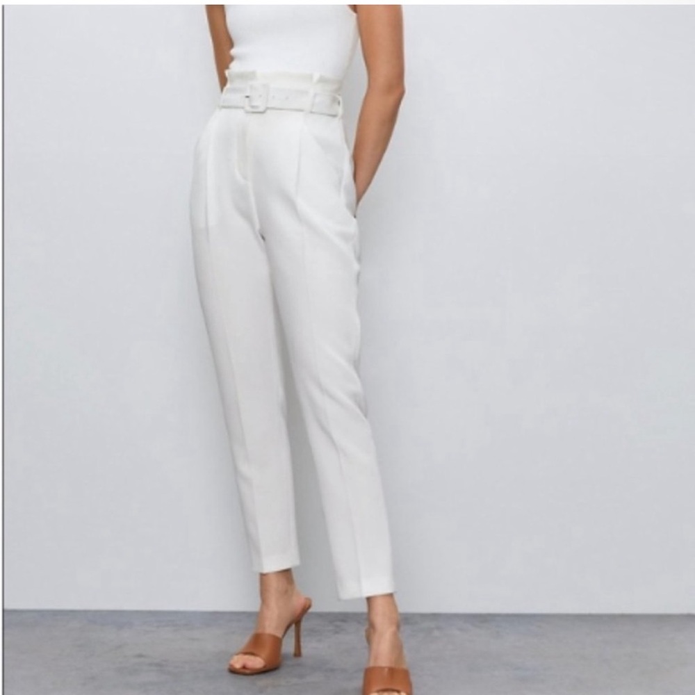 Aritzia Babaton Encore White High Waisted Belted Pants